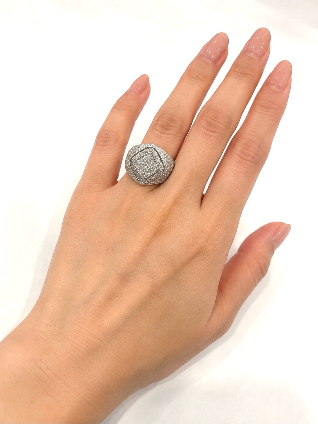 925 Silver Pav Stone Square Cluster Cocktail Intricately Intensive Ring Size 11